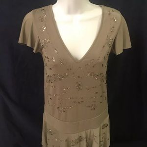 SPECCHIO Taupe Pullover Party Dress with Delicate Sequence and V-Neck Size M